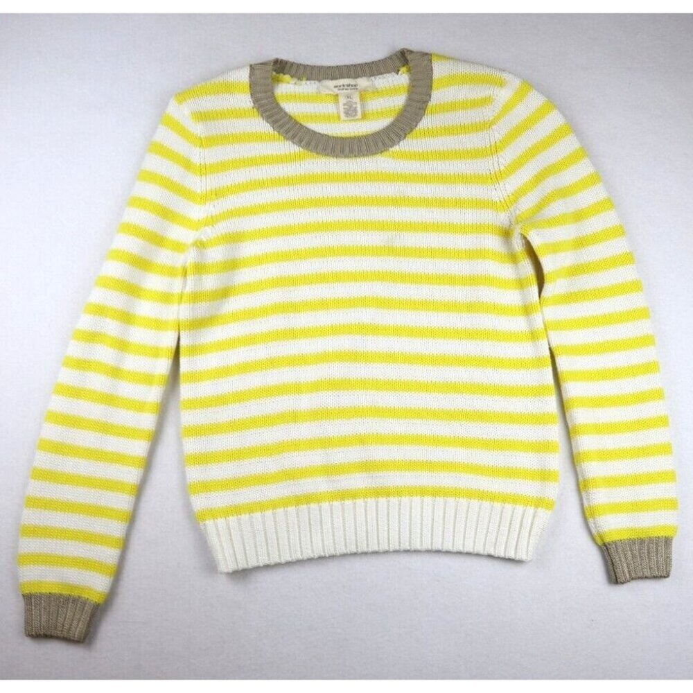 WORKSHOP ANDREA JOVINE - WOMEN'S YELLOW & WHITE STRIPED PULLOVER SWEATER - XL